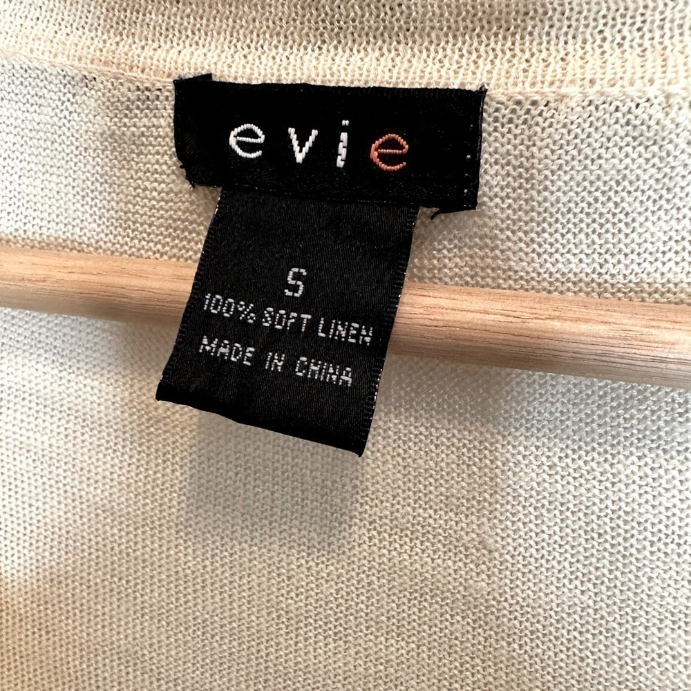Evie Womens Blouse 100% Linen Knit Beaded Long Sleeve Side Slit Tunic Sweater S - Picture 3 of 9